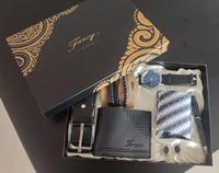 Fancy & Yc M2901 Set Hadiah Jam Tangan Quartz Pria Mewah untuk Bisnis, dengan Kotak Logam, Dompet, dan Sabuk, untuk Natal, Thanksgiving, Ulang Tahun