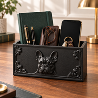Support de télécommande en plastique pour bouledogue français, organisateur noir baroque, boîte de rangement décorative pour télécommandes de télévision, téléphones portables, clés
