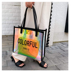 Sac de shopping holographique transparent en PVC avec poignée en PU, sac à main transparent effet gelée laser pour les trajets quotidiens, personnalisation du logo prise en charge - Product Image 5