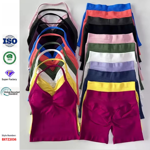 Ensemble <span class=keywords><strong>de</strong></span> <span class=keywords><strong>sport</strong></span> 2 pièces pour femme : débardeur dos nu et short taille haute froncé sans couture – Tenue <span class=keywords><strong>de</strong></span> <span class=keywords><strong>sport</strong></span>, ensemble <span class=keywords><strong>de</strong></span> gym, vêtements <span class=keywords><strong>de</strong></span> <span class=keywords><strong>sport</strong></span>, ensemble d'entraînement - Product Image 1