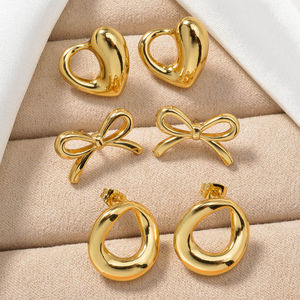 Pendientes de Botón de Acero Inoxidable Chapados en Oro de 18k, Diseño Geométrico de Moda, Lujosos y Personalizados, Unisex - Product Image 4