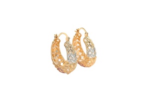 Oro Joyeria Vente en gros Boucles d'oreilles créoles pendantes pour femmes et filles, en zircone cubique, plaqué or 18 carats, Bijoux de mode - Product Image 2