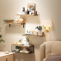 Étagère Flottante Murale en Bois avec Panier de Rangement en Métal, Porte-rouleaux de Papier Toilette pour Salle de Bain, Chambre et Salon