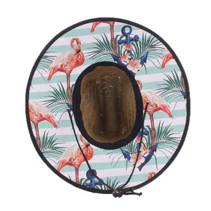 Cappello di paglia per bagnino estivo all'ingrosso sotto la tesa stampa personalizzata America Sombrero Beach Hat Surf bagnino con logo cappello di paglia