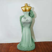 Robe de soirée sirène vert menthe à épaules dénudées en tulle ornée de strass pour femme, robe de scène personnalisée pour Drag Queen