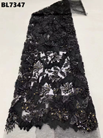 Tissu de Mariée de Luxe en Dentelle Perlée avec Paillettes et Broderies, Doublure Non Tissée de Poids Moyen pour Mariage et Textile de Maison