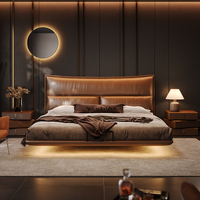 Choix recommandé : Lit de rangement en cuir véritable de style nordique avec design flottant, vente directe d'usine de Foshan
