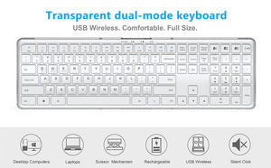 คีย์บอร์ด OEM แบบ Dual Mode Bluetooth Azerty รูปแบบภาษาฮังการีและโปรตุเกส คีย์บอร์ดไร้สายขนาดเต็มสำหรับคอมพิวเตอร์ - Product Image 4