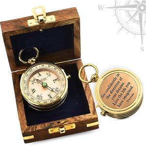 Boussole Nautique en Laiton à Cadran Analogique, Portable avec Anneau de Suspension, pour Randonnée et Navigation en Extérieur, avec Coffret Cadeau en Bois pour Hommes - Product Image 1