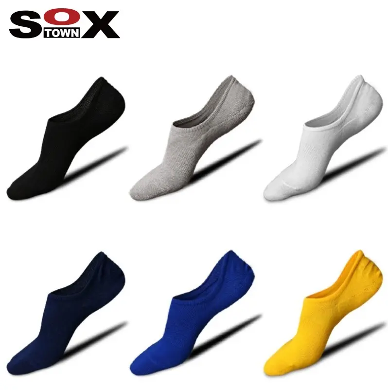 SOXTOWN Breathable Combed Cotton Invisible Anti Slip Gel No Show Men Socks