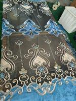 Tissu de rideau brodé bleu de vente en gros d'usine de haute qualité tissu de rideau brodé de style européen vente chaude