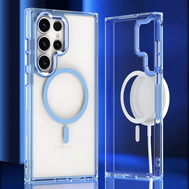 Luxury Clear Anti Yellowing TPU+PC Magnetic Anti Fall Shockproof Metal Lens Frame Phone Case Cover for Galaxy S24 S25 S26 ultra
