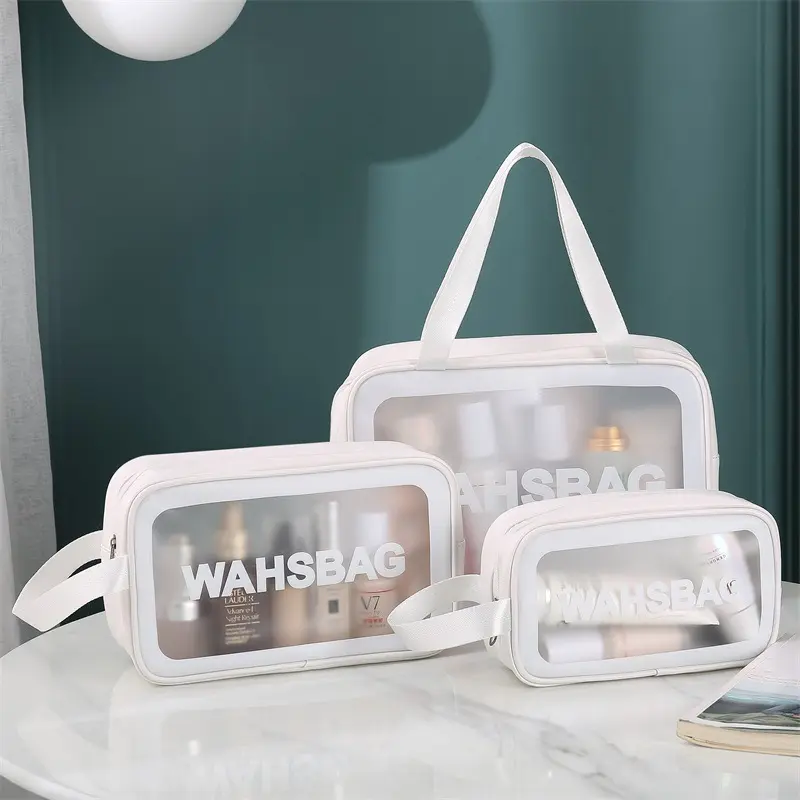 Yeni tasarımcı su geçirmez büyük kapasiteli pembe şeffaf PVC fermuar seyahat makyaj kozmetik çantaları kızlar için