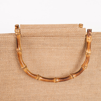Sac fourre-tout en jute avec poignée en bambou, sac de transport réutilisable, couleur unie, emballage cadeau pour usage quotidien