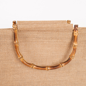 Jute Shopping <b>Tote</b> Bag Bamboo Handle Reusable Carry Bag Solid Color Gift Packaging for Daily Use - Product Image 3