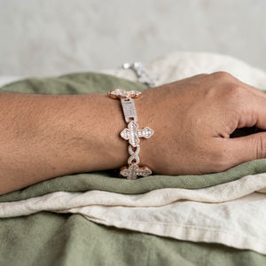 Luxury Two Tone Gold Cross Link <b>Bracelet</b> Baguette Lab Grown Diamond Pave Setting Iced Out Hip Hop Religious Charm <b>Infinity</b> Chain - Product Image 1