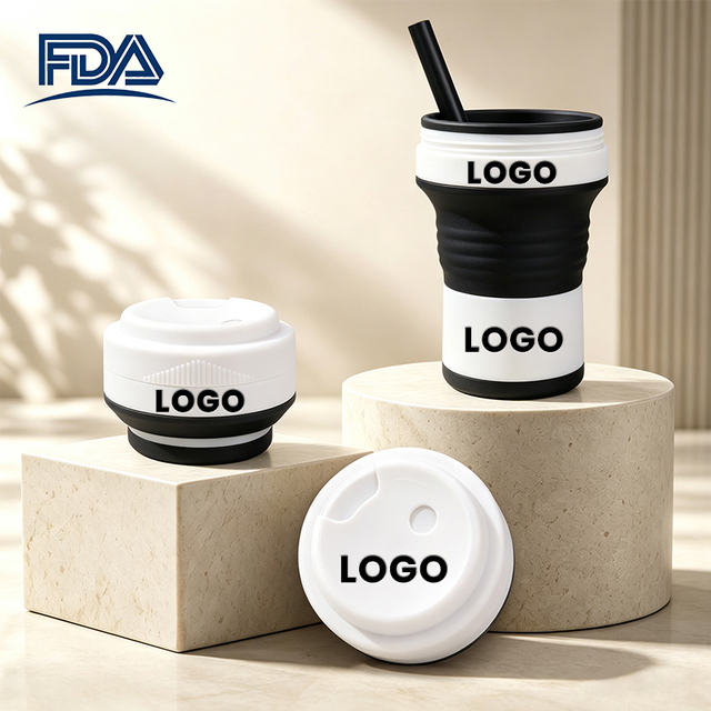 Custom BPA Free 16oz 550ml Leak Proof Pocket Reusable Silicone Foldable Coffee Cup,silicone Collapsible Coffee Travel Straw Cup