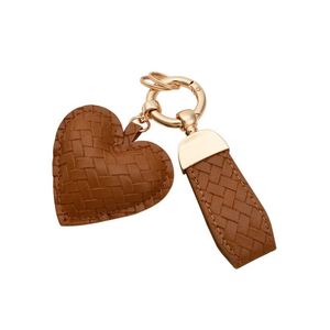 Woven Pattern Car Keychain <b>Ring</b> with Short Wrist Strap PU Leather Car Keyring Heart-shaped <b>Bag</b> Charms <b>Key</b> Pendant Gift for Men - Product Image 4