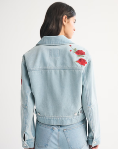 Chaqueta Casual Azul LEDUO para Mujer, Holgada y Cómoda, con Cierre, Bordado en el Pecho y Mangas con Estampado Floral - Product Image 3