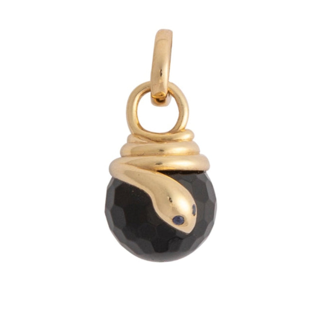 Pendentif serpent spirituel entrelaçant une boule d'agate noire