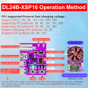 DL24B-XSP16 ATORCH Placa de prueba de 4 cables con protocolo de carga rápida PD3.1 Tipo-C, Medidor de voltaje, Simulador de carga de 140W, Herramienta de envejecimiento para DL24 - Product Image 6