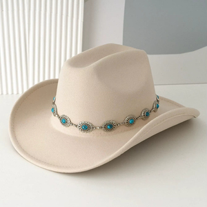 Cowboyhut Neue Mode Schicker Filz-Cowgirlhut mit Türkisstein-Gürtel Western Cattlemen Cowboyhüte für Frauen - Product Image 1