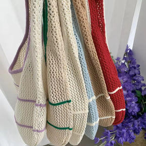 Sac à main de plage d'été très tendance, sac tressé ajouré, nouveau sac décontracté grande capacité en polyester au crochet à porter à l'épaule - Product Image 5