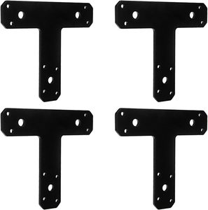 Support en T noir, supports en T pour poteaux <span class=keywords><strong>de</strong></span> pergola, connecteurs <span class=keywords><strong>de</strong></span> poteau à poutre pour réparation d'acier, fixation, réparation, plaque en T, connecteur plat - Product Image 1