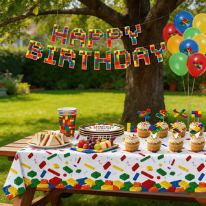 640433 Ensemble de 209 pièces sur le thème des blocs de construction <span class=keywords><strong>pour</strong></span> fête d'anniversaire - Kit complet de décoration et de vaisselle adapté à toutes <span class=keywords><strong>les</strong></span> décorations de fête - Product Image 3