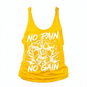 เสื้อกล้ามผู้ชายพิมพ์ลาย No Pain No Gain สีดำ ผ้าฝ้าย ลำลอง คอวี แขนกุด สำหรับออกกำลังกาย ฟิตเนส - Product Image 2
