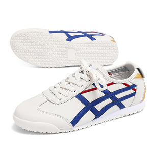 Chaussures rétro à lacets, bout rond, cuir véritable, semelle extérieure en caoutchouc respirant, semelle intermédiaire en EVA, design rayé d'été, baskets décontractées unisexes - Product Image 5