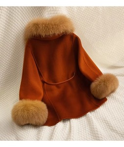 <strong>Classic</strong> Children's 100% Double-Faced Wool Vintage Overcoat Girl's Belted Long Coat with Fox Fur Turn Down Collar Winter Fashion - Product Image 4