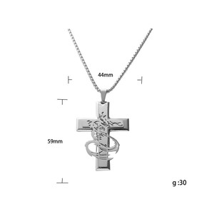 <b>Cross</b> Pendant Necklace Stainless Steel Dragon Design Unisex Fashion Jewelry 12062 - Product Image 4