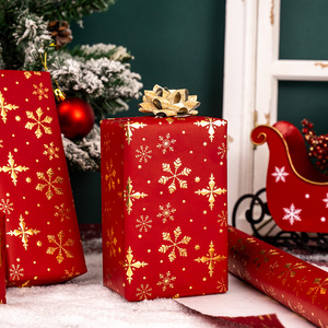 Red Snowflake <b>Pattern</b> Gift Wrapping <b>Paper</b> Roll Double-Sided Coated Art <b>Paper</b> for Holiday Packaging - Product Image 2