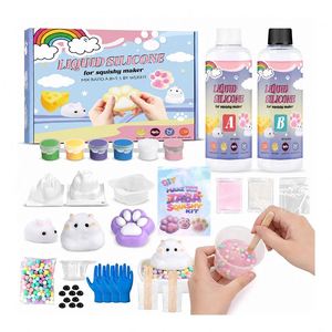 Crea tus propios squishies suaves con goma líquida de doble botella, moldes para figuras de animales, pasta de color, perlas, guantes y manual. - Product Image 1