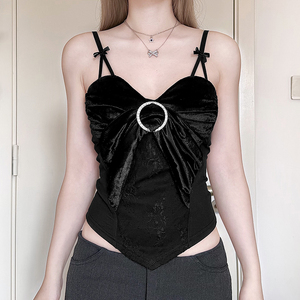 Top sexy et séduisant de style fille sexy, avec boucle en métal, nœud papillon, bretelles, coupe ajustée et polyvalente, veste irrégulière - Product Image 1