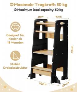 Tour d'apprentissage Montessori à partir <span class=keywords><strong>de</strong></span> 1 an, tour d'apprentissage réglable en hauteur sur 3 niveaux avec <span class=keywords><strong>protection</strong></span> contre <span class=keywords><strong>l</strong></span>'inclinaison, solide - Product Image 2