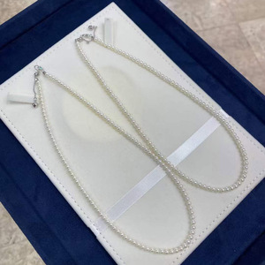 S925 Sterling <b>Silver</b> Freshwater Pearl <b>Choker</b> Necklace, 3.5-4mm High Luster Round Full Pearl Chain, Adjustable 40+5cm Chain - Product Image 1