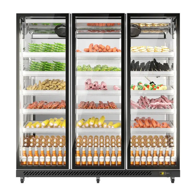 कम तापमान वाले जमे हुए सामान फ्रीजर और पेय और भोजन खाद्य रेफ्रिजरेटर उपकरण प्रदर्शित करें