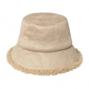Winter Suede Fabric <b>Plain</b> Fluffy Basin Hat Warm Plush Berber Fleece Bucket <b>Cap</b> - Product Image 5