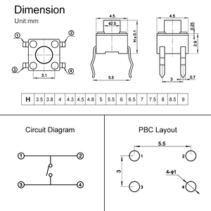 Yidi Micro 4.5x4.5 4pin ON-OFF dọc Dip Thiết bị chuyển mạch tạm thời nhựa/kim loại công nghiệp 4-9mm Chiều cao Bảng điều khiển xúc giác đẩy nút - Product Image 6