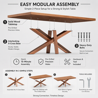 Table de salle à manger de cuisine avec plateau en bois rectangulaire et base à pieds croisés, style moderne pour usage domestique