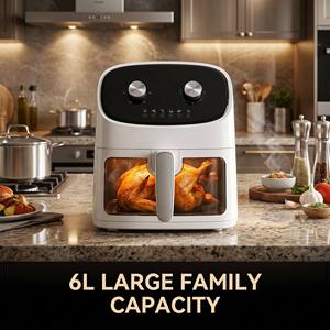 Friteuse à air grande capacité 6L avec fenêtre visible, double bouton, minuterie précise, contrôle de la température, sans huile, pour une cuisine saine - Product Image 3