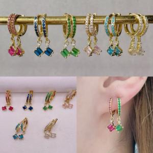 BD-D378 Orecchini con Charm in Zirconia Colorata, Orecchini CZ Multicolore a Forma di Cuore/<span class=keywords><strong>Quadrato</strong></span>/Goccia, Gioielli Delicati da Donna - Product Image 4