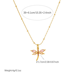 Dragonfly Pendant Necklace Gold Plated Pink Zircon Insect Design Clavicle Chain For Women Daily Wear Gift Jewelry - Product Image 4