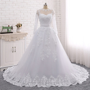 Wedding Dress White Sweetheart Neckline Long Sleeve Lace Applique Floor Length A Line With Zipper Backless Design - Product Image 1