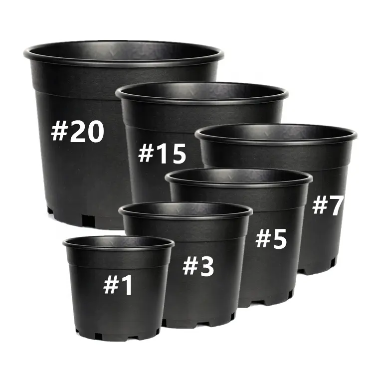 Pemasok Grosir Pot Plastik Tanaman Tanaman 15 Inci 1 3 5 6 7 10 Pot Pohon Bunga PP Daur Ulang Hitam untuk Pembibitan