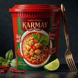 บะหมี่กึ่งสำเร็จรูปคาร์เมย์ รสไก่เผ็ดแดงแบบไทยแท้ บรรจุในถ้วยพลาสติกทรงกลมพร้อมฝาปิด ขนาด 525 มล. พร้อมส้อม - Product Image 6