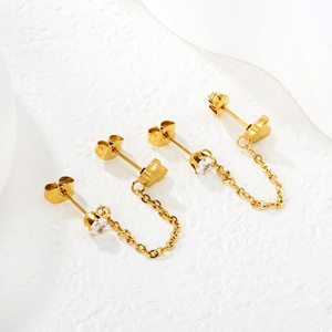 Boucles d'oreilles papillon en acier inoxydable avec chaîne pendante pour femme, bijoux de fête - Product Image 3