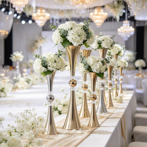 Vaso Centrotavola Moderno di Lusso in Ferro con Perle di Cristallo per Decorazioni Floreali per Eventi, Cene e Feste - Product Image 1